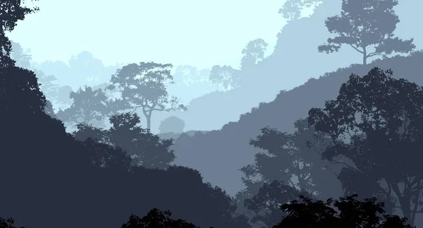 Abstract Backdrop Misty Hills Trees Fog Forest Haze — Stock Photo, Image