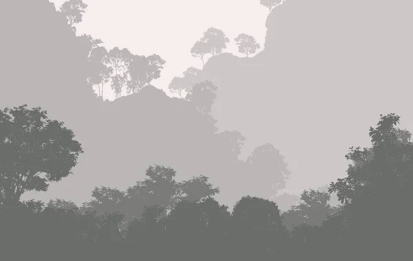 Αφηρημένο Σκηνικό Λόφους Δέντρα Ομίχλη Και Ομίχλη Δάσους — Φωτογραφία Αρχείου