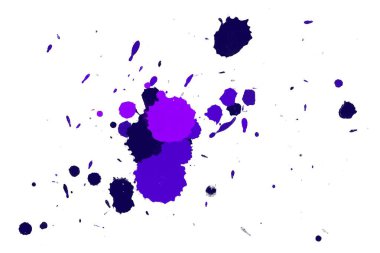 2d illüstrasyon. Renkli mürekkep sıçramaları. Parlak malzeme üzerine boya sıçradı. Çok renkli nokta. Beyaz kağıt üzerinde suluboya. 