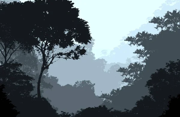 Abstrakte Kulisse Mit Nebligen Hügeln Mit Bäumen Nebel Und Waldnebel — Stockfoto