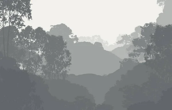 Abstrakte Kulisse Mit Nebligen Hügeln Mit Bäumen Nebel Und Waldnebel — Stockfoto