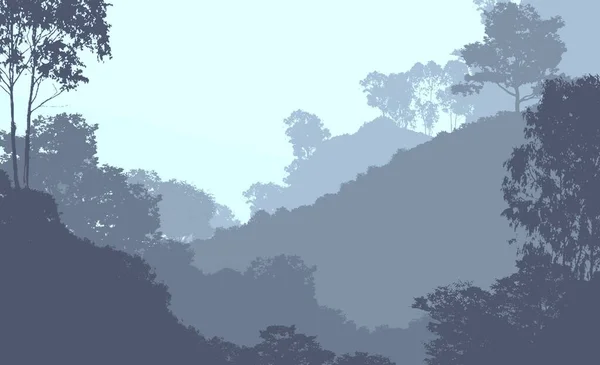 Abstrakcyjne Tło Mglistych Wzgórz Drzewami Mgle Lasu Mgła — Zdjęcie stockowe