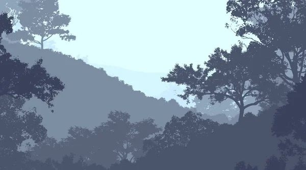 Abstracte Achtergrond Met Mistige Heuvels Met Bomen Mist Nevel Van — Stockfoto