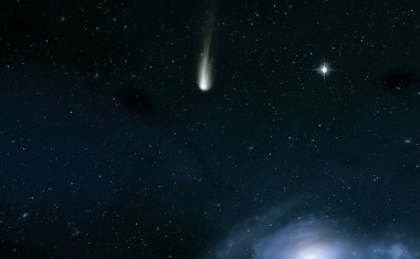 2d illüstrasyon. Derin geniş alan. Yıldızlar, gezegenler ve uydular. Çeşitli bilim kurgu yaratıcı fon. Uzay sanatı. Uzaylı güneş sistemleri. Gerçekçi arka plan 