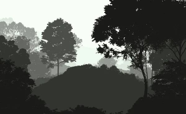 Abstract Background Foggy Hills Trees Silhouettes Forest Haze — Stock Photo, Image