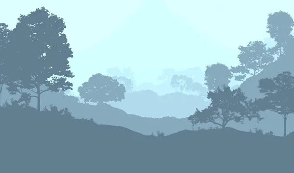 Абстрактний Фон Туманними Пагорбами Силуетами Дерев Лісовим Туманом — стокове фото