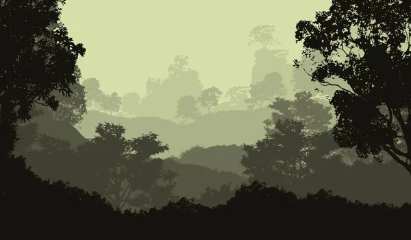 Abstracte Achtergrond Met Mistige Heuvels Bomen Silhouetten Met Forest Haze — Stockfoto