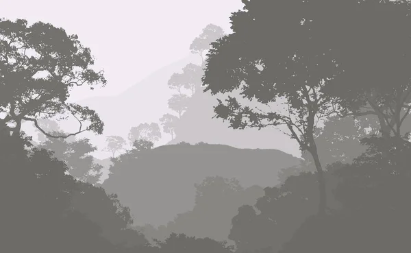 Abstract Background Foggy Hills Trees Silhouettes Forest Haze — Stock Photo, Image