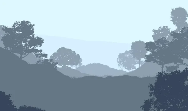 Abstract Background Foggy Hills Trees Silhouettes Forest Haze — Stock Photo, Image