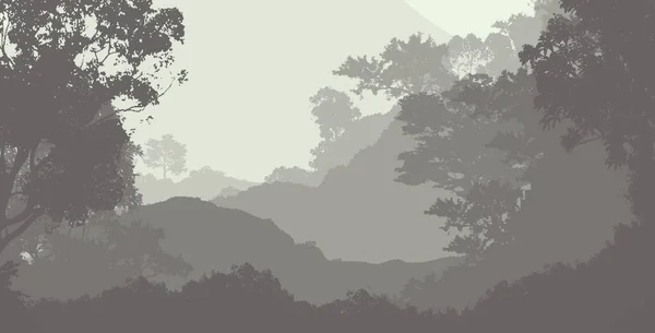 Abstract Background Foggy Hills Trees Silhouettes Forest Haze — Stock Photo, Image