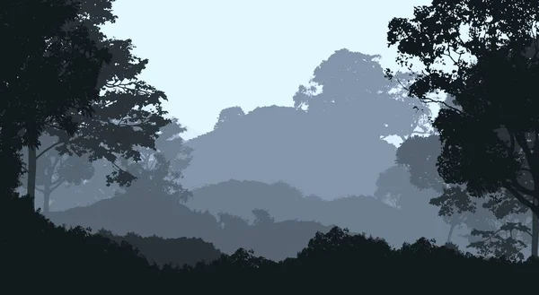 Abstract Background Foggy Hills Trees Silhouettes Forest Haze — Stock Photo, Image