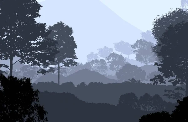 Abstract Background Foggy Hills Trees Silhouettes Forest Haze — Stock Photo, Image