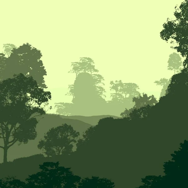 Abstrakt Bakgrund Med Dimmiga Kullar Och Träd Silhuetter Med Forest — Stockfoto