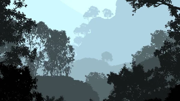 Abstract Background Foggy Hills Trees Silhouettes Forest Haze — Stock Photo, Image