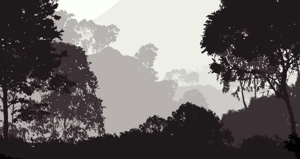 Abstract Background Foggy Hills Trees Silhouettes Forest Haze — Stock Photo, Image