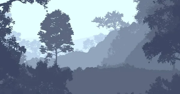 Abstract Background Foggy Hills Trees Silhouettes Forest Haze — Stock Photo, Image