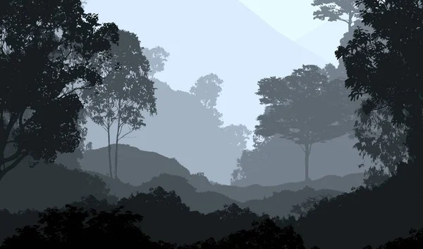 Abstraktní Pozadí Mlhavé Kopce Stromy Siluety Lesních Oparu — Stock fotografie