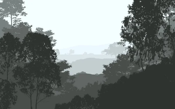 Streszczenie Tła Mgliste Wzgórza Drzew Sylwetki Zamglenia Lasu — Zdjęcie stockowe
