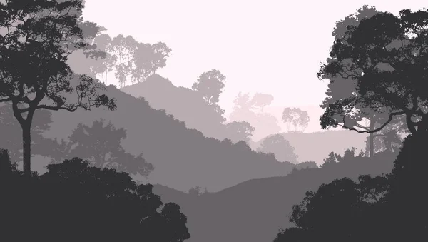 Abstract Background Foggy Hills Trees Silhouettes Forest Haze — Stock Photo, Image