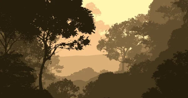 Abstract Background Foggy Hills Trees Silhouettes Forest Haze — Stock Photo, Image