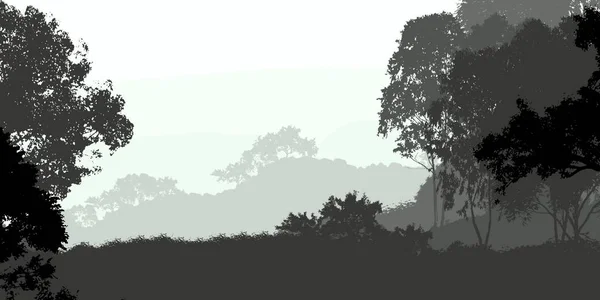 Abstract Background Foggy Hills Trees Silhouettes Forest Haze — Stock Photo, Image