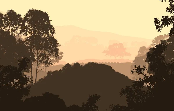 Abstraktní Pozadí Mlhavé Kopce Stromy Siluety Lesních Oparu — Stock fotografie