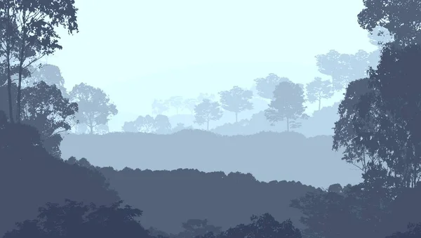 Abstract Background Foggy Hills Trees Silhouettes Forest Haze — Stock Photo, Image