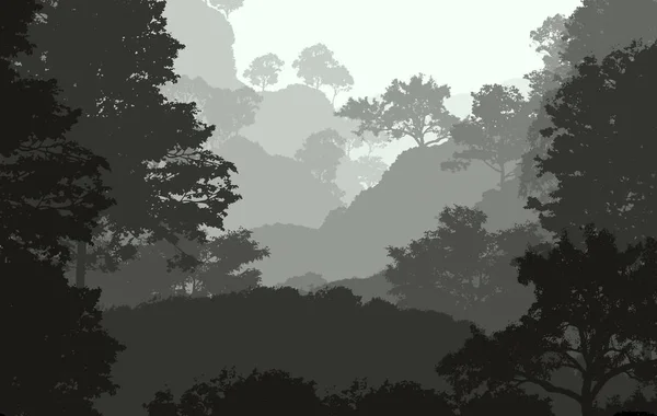 Abstract Background Foggy Hills Trees Silhouettes Forest Haze — Stock Photo, Image