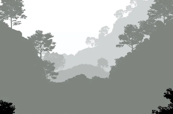 Abstract Background Foggy Hills Trees Silhouettes Forest Haze — Stock Photo, Image