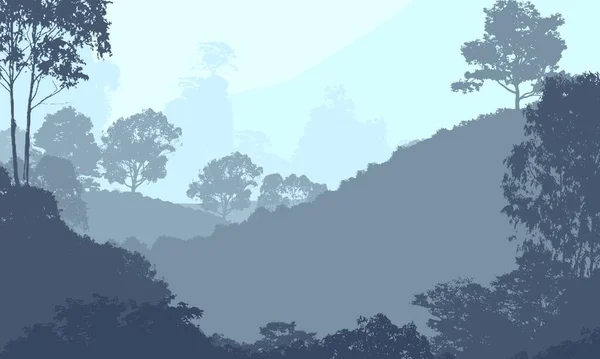 Abstract Background Foggy Hills Trees Silhouettes Forest Haze — Stock Photo, Image