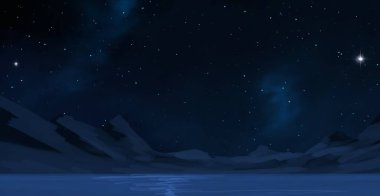 2d illüstrasyon. Gerçekçi yıldız deseni arka planı. Derin yıldızlararası uzay. Parlak yıldızlar yanıp söner, gezegenler, uydular. Çeşitli bilim kurgu yaratıcı fon. Uzay sanatı. Hayali kozmik fon.