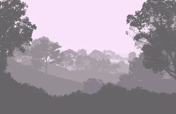 Abstract Background Foggy Hills Trees Silhouettes Forest Haze — Stock Photo, Image