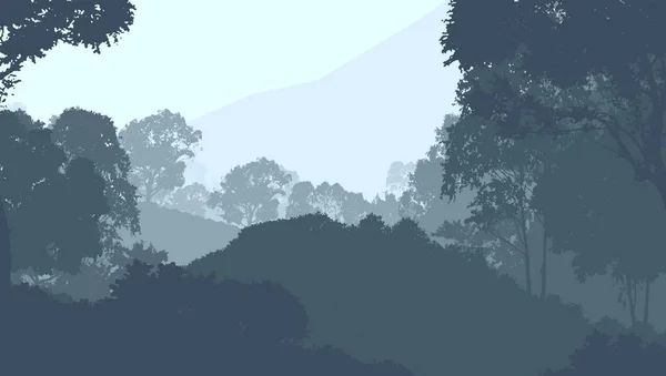 Abstrakt Bakgrund Med Dimmiga Kullar Och Träd Silhuetter Med Forest — Stockfoto