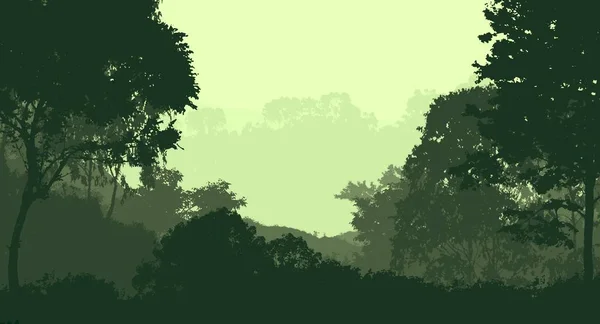 Abstracte Achtergrond Met Mistige Heuvels Bomen Silhouetten Met Forest Haze — Stockfoto