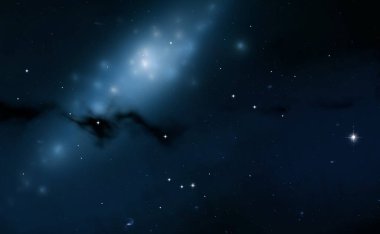 2d illüstrasyon. Derin geniş alan. Yıldızlar, gezegenler ve uydular. Çeşitli bilim kurgu yaratıcı fon. Uzay sanatı. Uzaylı güneş sistemleri. Gerçekçi arka plan 