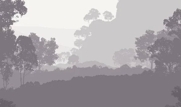 Abstract Background Foggy Hills Trees Silhouettes Forest Haze — Stock Photo, Image