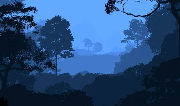 Streszczenie Tła Mgliste Wzgórza Drzew Sylwetki Zamglenia Lasu — Zdjęcie stockowe