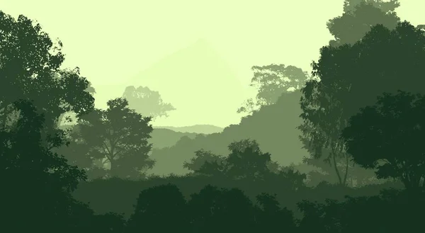 Abstract Background Foggy Hills Trees Silhouettes Forest Haze — Stock Photo, Image