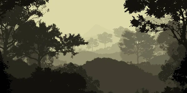 Abstracte Achtergrond Met Mistige Heuvels Bomen Silhouetten Met Forest Haze — Stockfoto