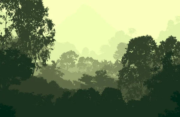 Abstracte Achtergrond Met Mistige Heuvels Bomen Silhouetten Met Forest Haze — Stockfoto