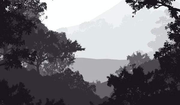 Abstract Background Foggy Hills Trees Silhouettes Forest Haze — Stock Photo, Image