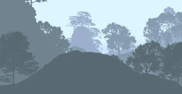 Abstracte Achtergrond Met Mistige Heuvels Bomen Silhouetten Met Forest Haze — Stockfoto