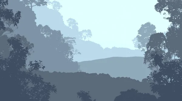 Abstracte Achtergrond Met Mistige Heuvels Bomen Silhouetten Met Forest Haze — Stockfoto