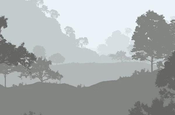 Abstract Background Foggy Hills Trees Silhouettes Forest Haze — Stock Photo, Image