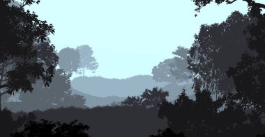 sisli orman ağaçları ile soyut siluetli arka plan