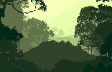 sisli orman ağaçları ile soyut siluetli arka plan