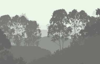 sisli orman ağaçları ile soyut siluetli arka plan
