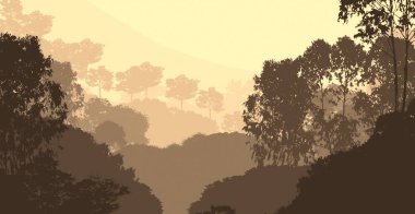 sisli orman ağaçları ile soyut siluetli arka plan
