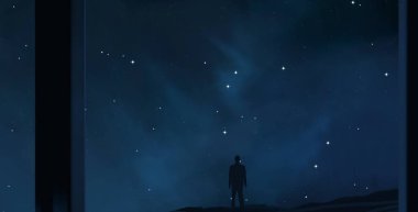 uzay figürleri ile güzel cosmos arka plan 
