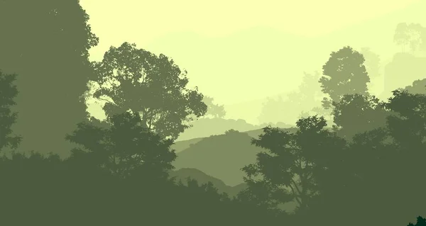 Abstrato Silhueta Fundo Com Árvores Florestais Nebulosas — Fotografia de Stock